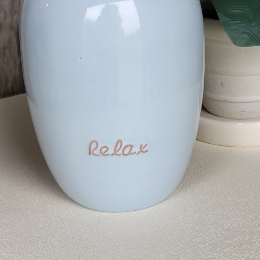 Grasslands Road Blue Ceramic Bud Vase with 'Relax' Inscription - Picture 2 of 8
